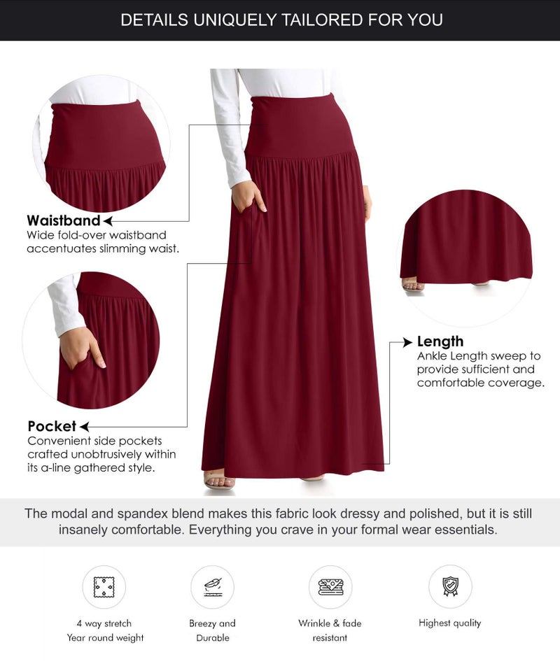 Simlu Burgundy Ankle Length Skirts for Women - Casual High Waisted Maxi long skirt, Regular & Plus Size (Size XX-Large, Burgundy) - Image 5